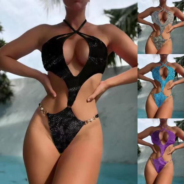 Buy cheap Sexy Halter 1 Piece Bathing Suits Openwork Sexy One Piece Bikini Metal Chain Beach from wholesalers