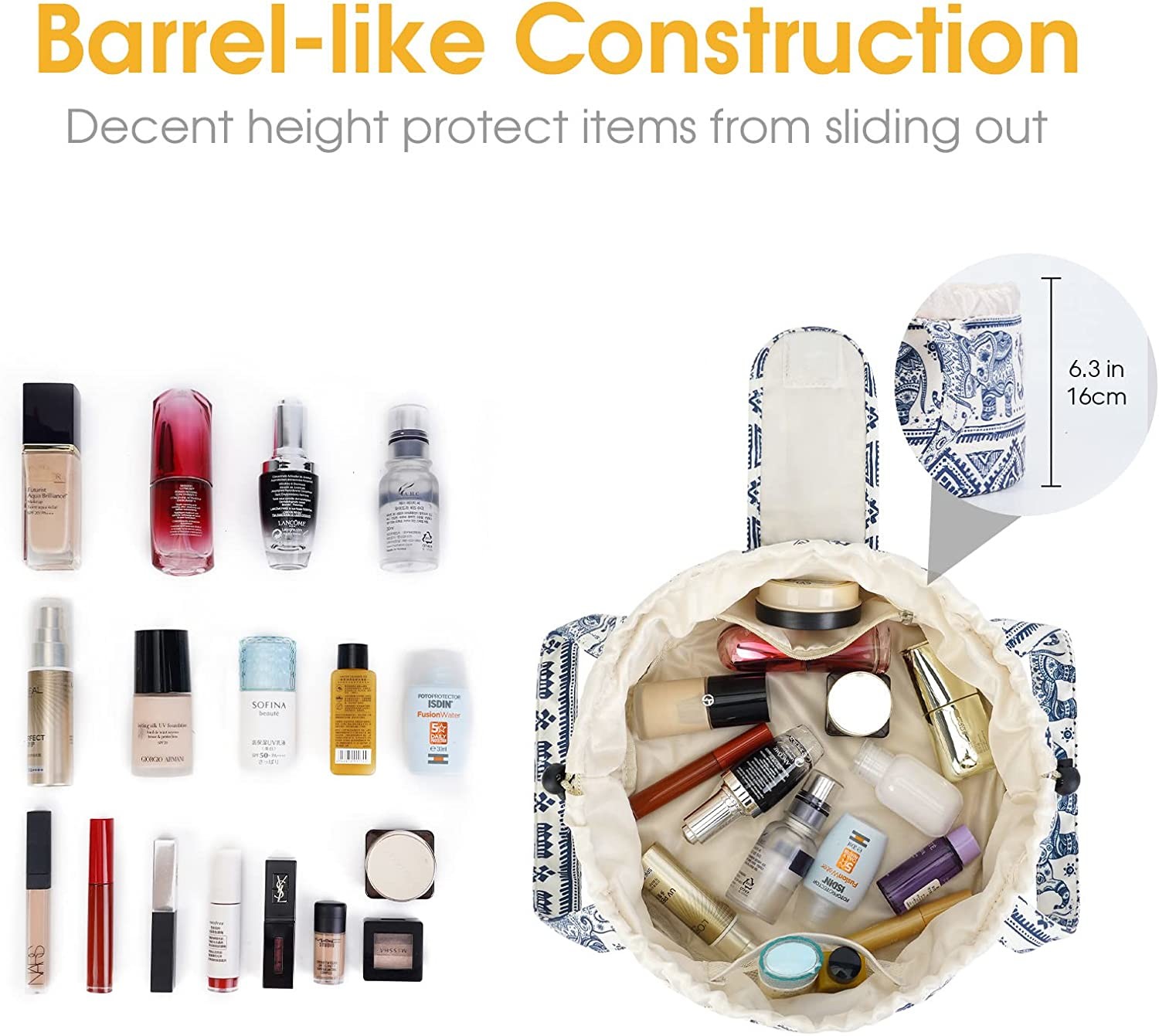 Multi-functional and waterproof Drawstring Makeup Bag Large Cosmetic Bag Women Toiletry Organizer for Travel