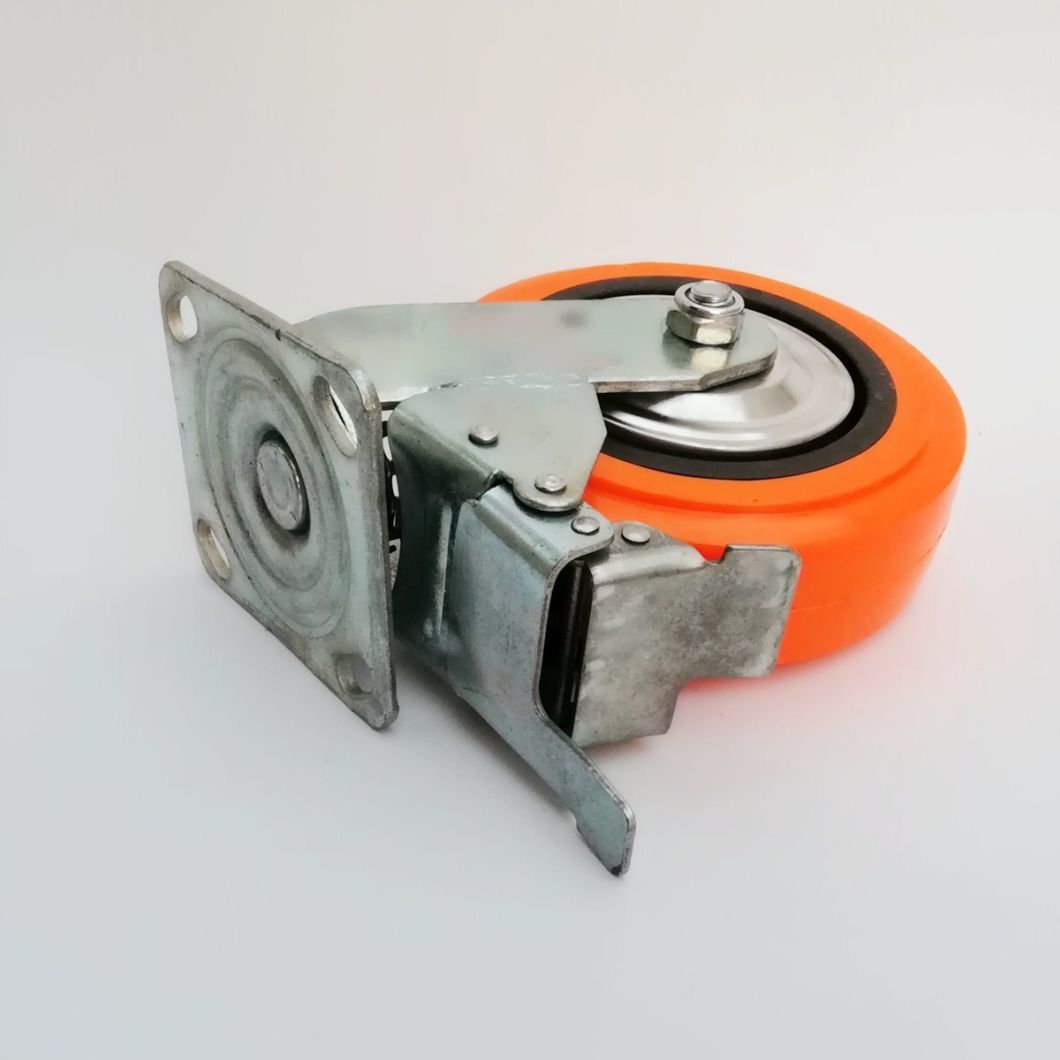 Heavy Duty Orange Polyurethane Swivel Caster Wheel with Brake