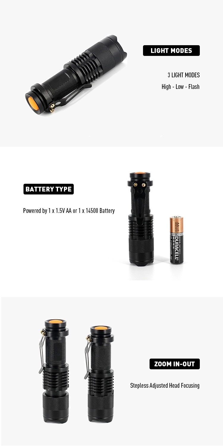 Metal LED Emergency Flashlight 100 Lumens Mini Torch Dry Battery For Promotion Gift