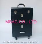 Professional Makeup Cases On Wheels , Black Pu Leather Cosmetic Trolley Case