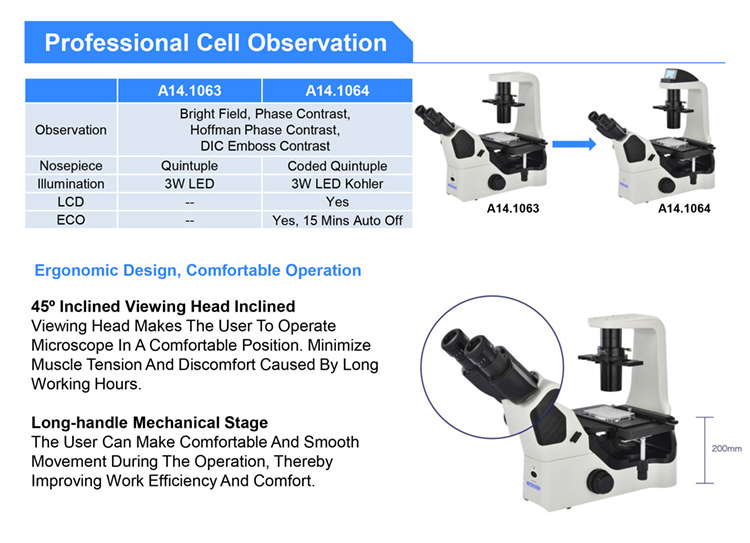OPTO EDU A14.1063 Inverted Optical Microscope , Phase Contrast Microscope Magnification 4x