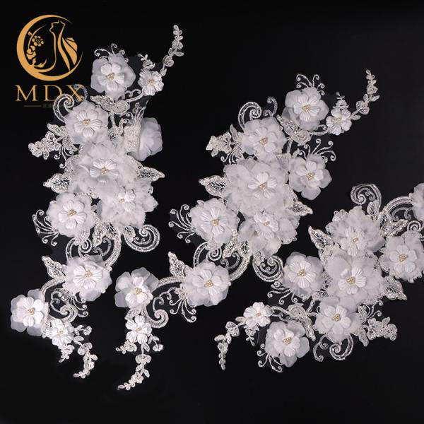 Buy cheap 20％ Polyester French Lace Trim 3D Flower Tulle Embroidered For Dress from wholesalers