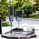 Handmade Gold Rim Hammered Champagne Flutes 150ml Dia 6.8cm