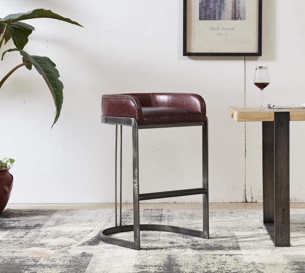 Buy cheap Vintage Reddish Brown Leather Counter Height Stools Strong Iron Frame Old Finishing from wholesalers