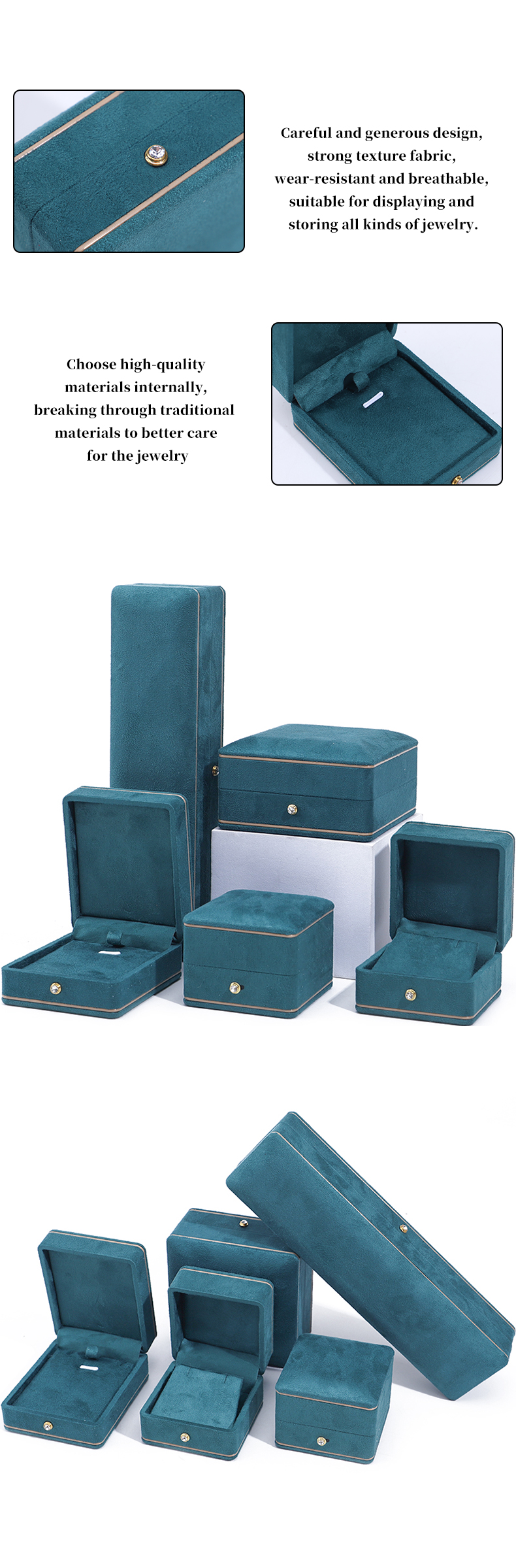 Wholesale manufacturing Luxury Jewellery Box Personalized Custom high quality Necklace Bracelet Earrings Ring jewelry set Packaging Velvet blue