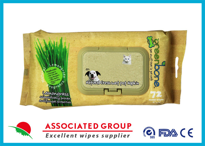 Lemongrass Pet Cleaning Wipes / Dog Wet Wipes Deodorizing 72 Count