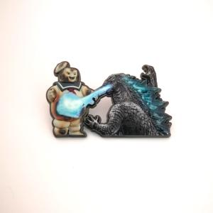China 3D Diecasting Godzilla Movie Theme UV Printed Metal Lapel Pin With Rubber Clutches on sale