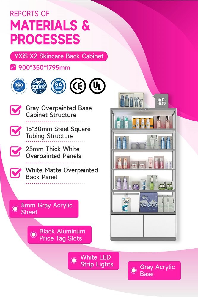 YXiS-X2 Concealed Storage Skincare Display Cabinet with 5mm Gray Acrylic Sheet