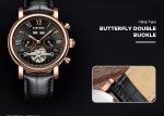 KINYUED J022-2 Minimalist Gold Case Leather Strap Watches Complete Calendar