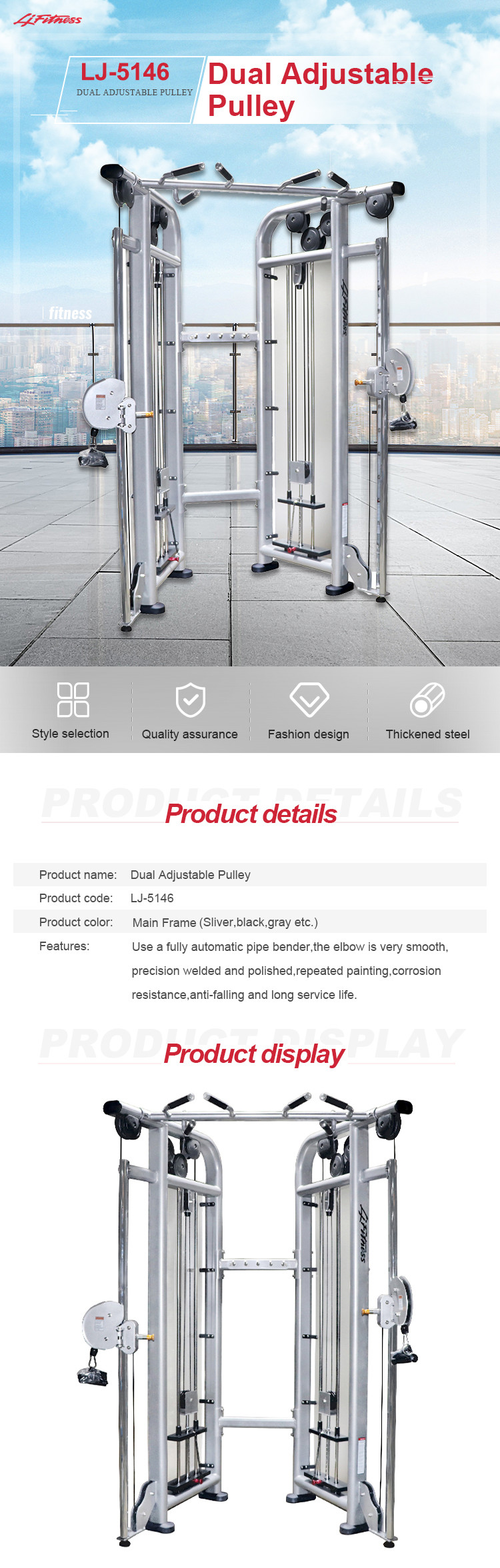 Silver Frame Dual Adjustable Gym Pulley Machine For Training