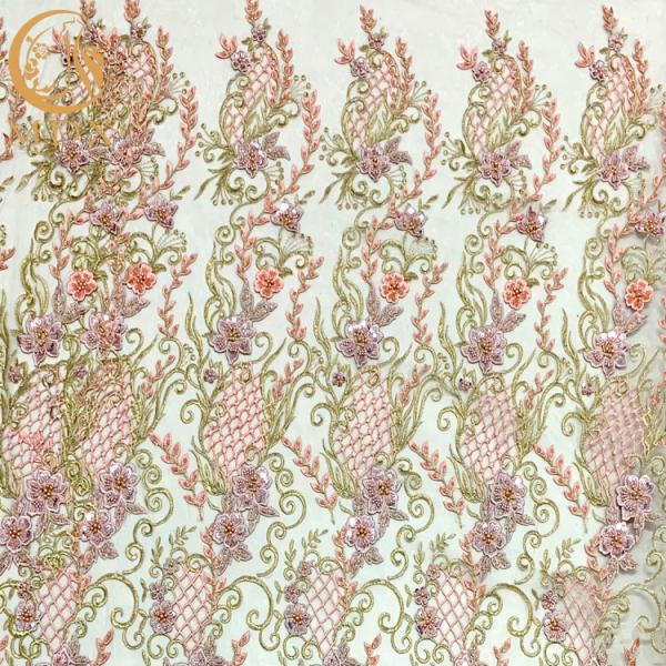 Buy cheap Pink 3D Applique French Lace Fabric For Wedding Party from wholesalers