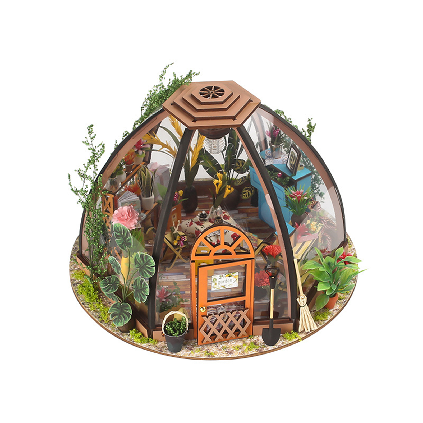 DIY Miniature Dollhouse with Furniture Gardening Tool LED Light Battery Case Wood Craft Garden House Self Assembly Dollhouse