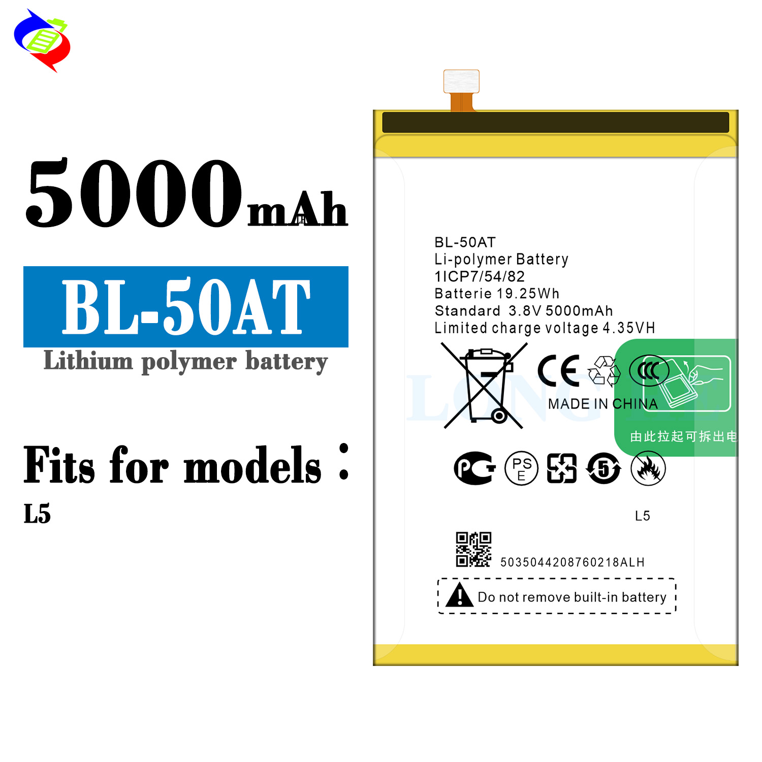 BL-50AT Lithium Rechargeable Batteries for Tecno L5 Mobile Phone 3.8V 5000mAh