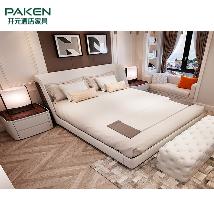 Customize Modern Villa Furniture Bedroom Furniture& Modern Style Bed With Ivory Color