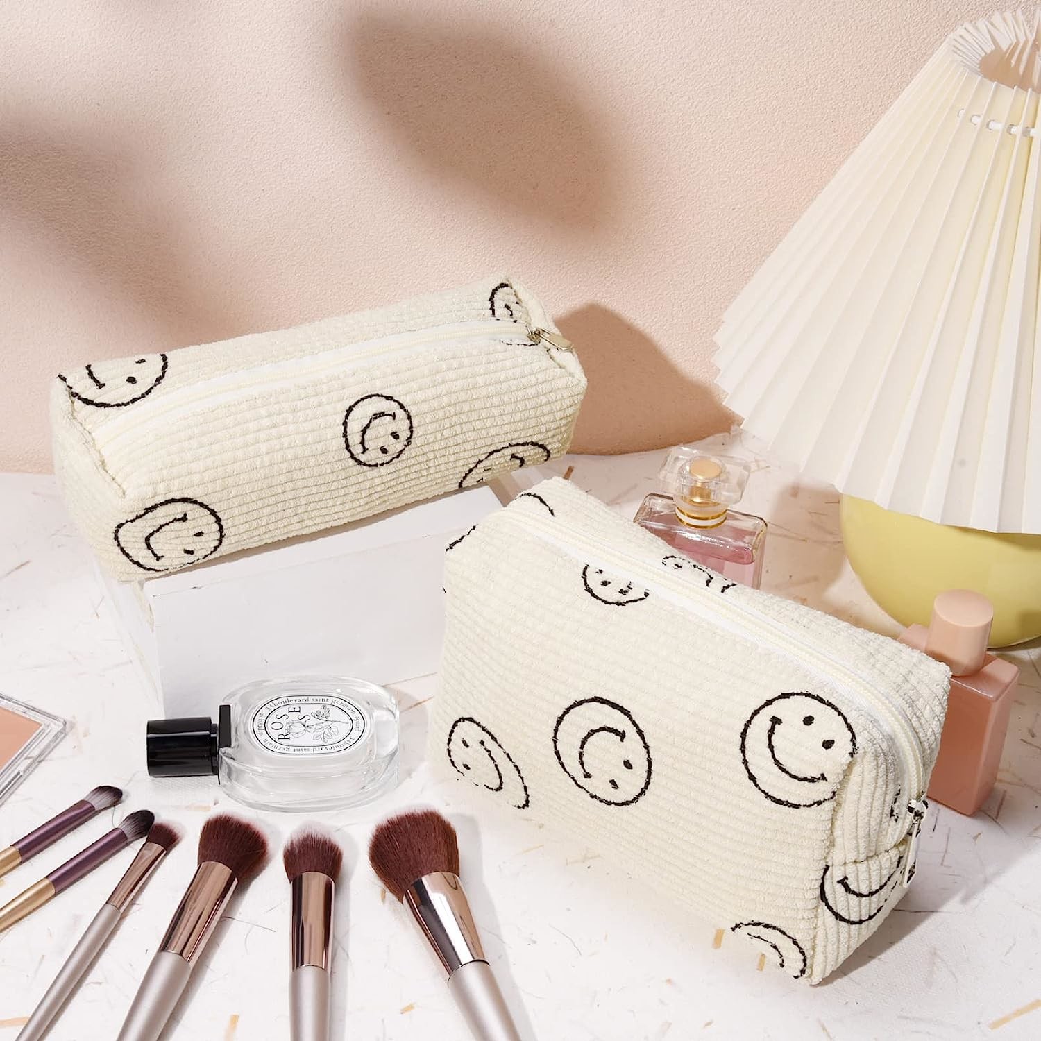 Corduroy Makeup Pouch Travel Toiletry Bag Organizer Cute Makeup Brushes Storage Bag