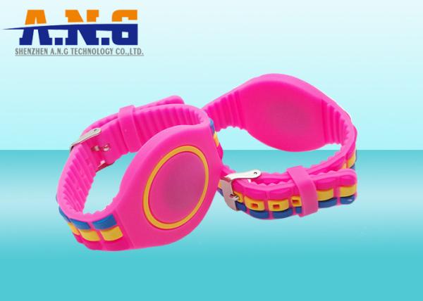 Buy cheap Passive Adjustable Silicone Rfid Wristbands , Waterparks wristband rfid Pink from wholesalers