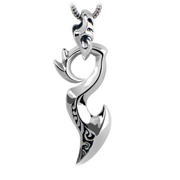 Men's Sterling Silver Dragon Pendant Necklace with Thai Vintage Style Jewelry