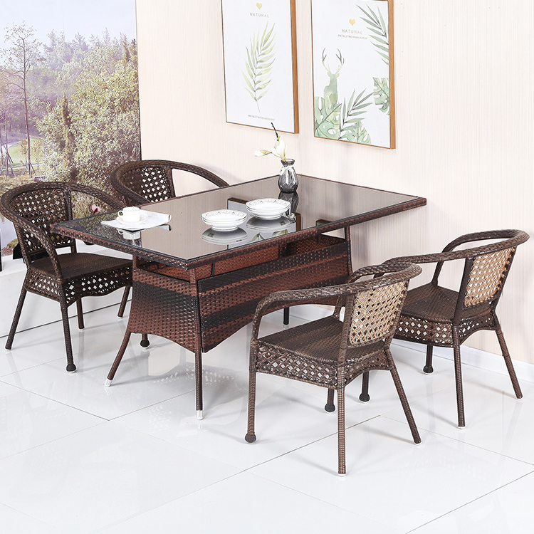 Outdoor Garden Balcony Stackable Armchair and Wicker Dining Table Set for Leisure