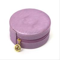 Buy cheap 11cm 5cm Leather Zip Jewelry Case Round Mirrored Jewelry Box product