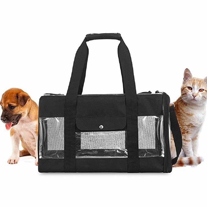 Safety Locked Zipper Airplane Dog Carrier Under Seat Pet Carrier Tote Black Color