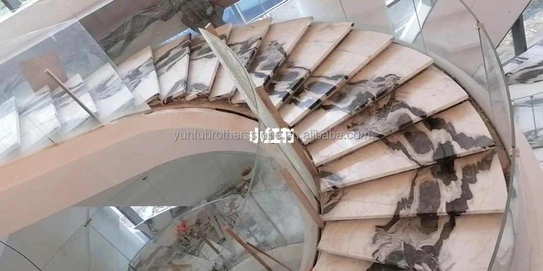 Indoor Honed Finish Natural Stone Spiral Staircase with LED Light and Anti-Slip Design