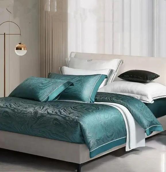 Rotary Screen Printed Luxury 19mm Silk Cotton Jacquard 4Pcs Quilt Cover Bedding