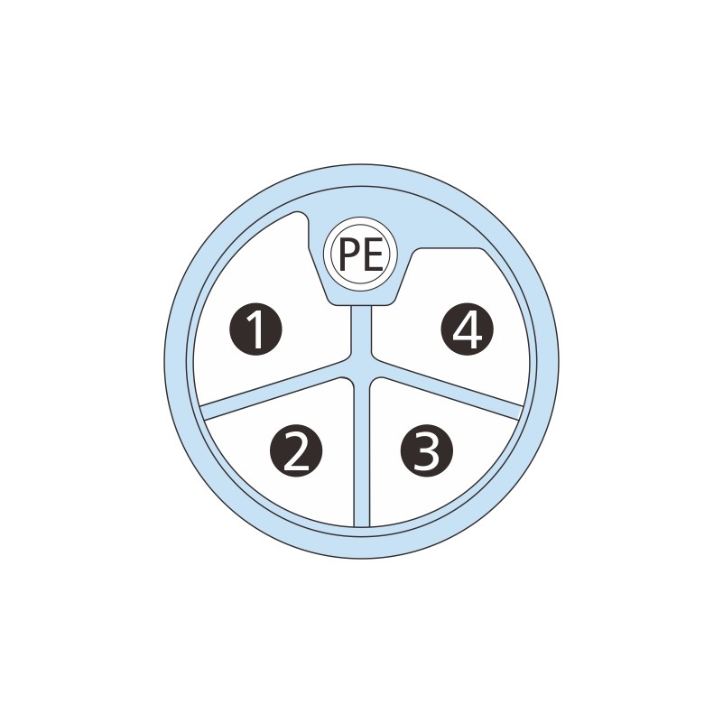 16a / 63v M12 L Code Connector 4 Pin+Pe Male To Female Molded 1m Pvc 5x16awg Shielded Power Cable