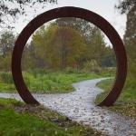 D 2200mm Corten Steel Sculpture ISO9001 Corten Steel Moon Gate