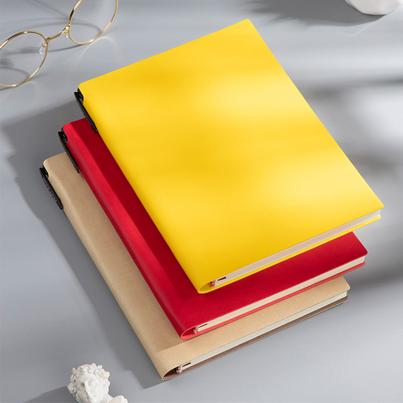 Customized Paper Business Logo Printed Debossed Soft Black PU Planner A5 Leather Notebooks