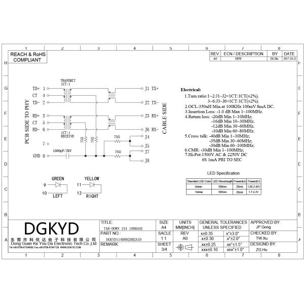 RJ45 Connector 1X4 100Mbps Ethernet Socket With Light And Shielded Ethernet Interface DGKYD114B002DB2A1D