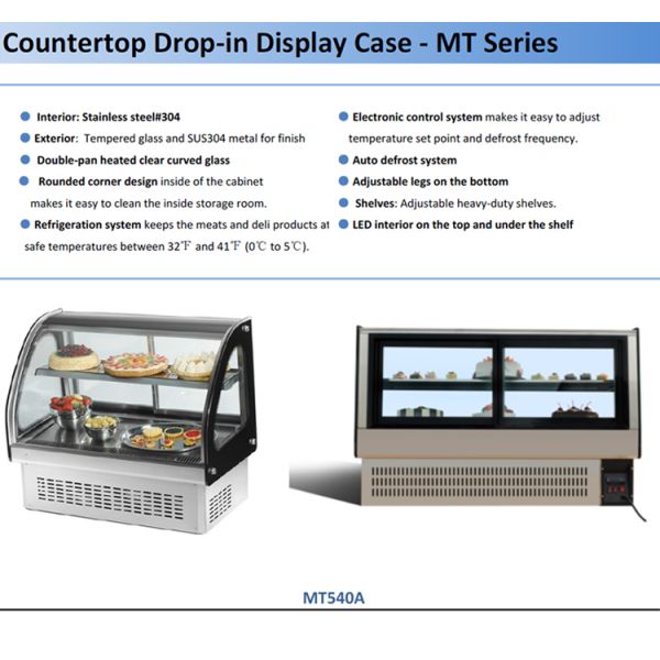double-pan heated clear cake showcase curved glass dessert display case CE/ETL