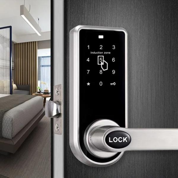 Brushed Electroplated Zinc Alloy Half-Auto Touchscreen Smart Hotel Door Lock