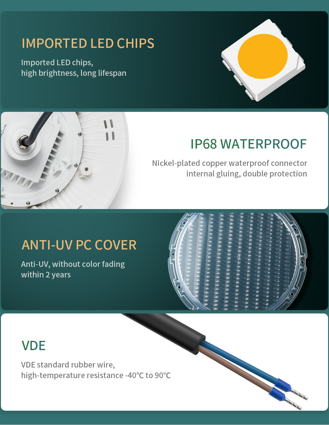 Ip68 250lm 1300ma Fiberglass Led Pool Lights Smd5050