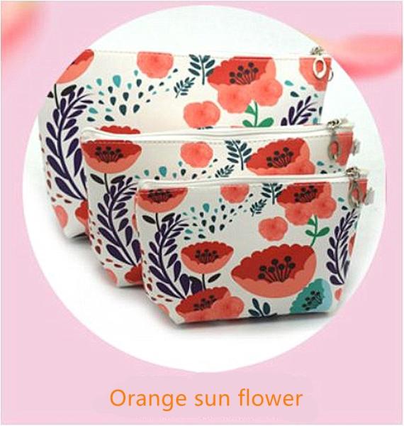 Buy cheap High quality waterproof cosmetic bag large capacity pu leather, Bathroom, Storage (3 Sizes) (Orange sun flower) from wholesalers