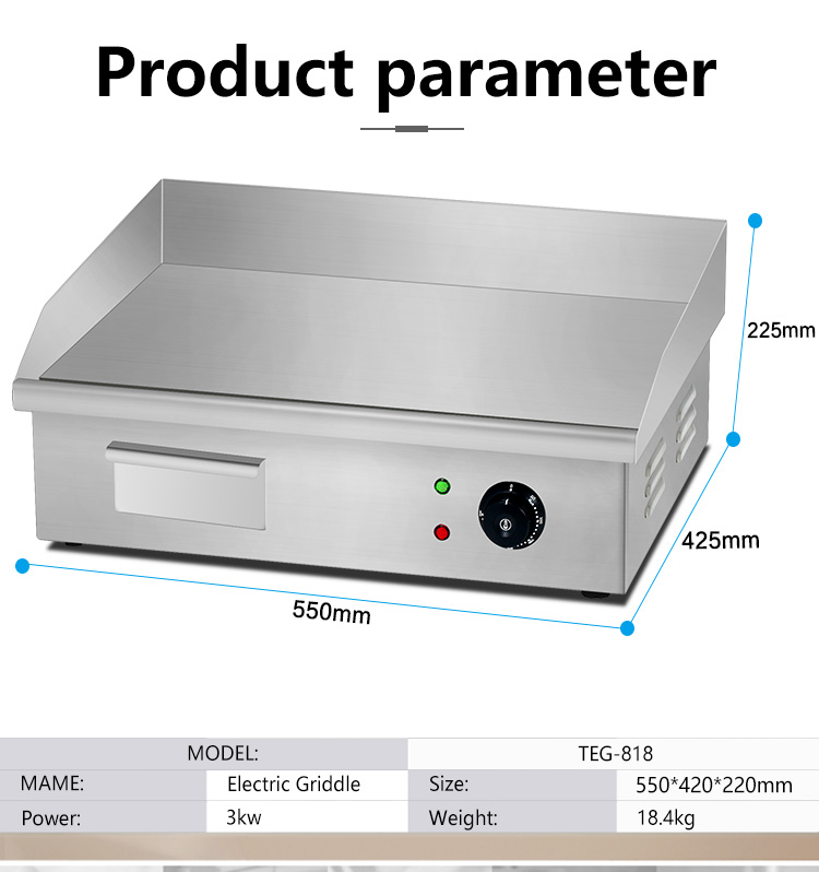 550x425x225mm Commercial Vertical Cast Iron Electric Griddle with Stainless Steel Body