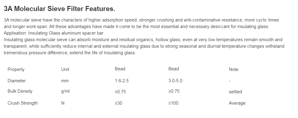 Zeolite Molecular Sieves 3A Dryer filter for adsorption oxygen generator