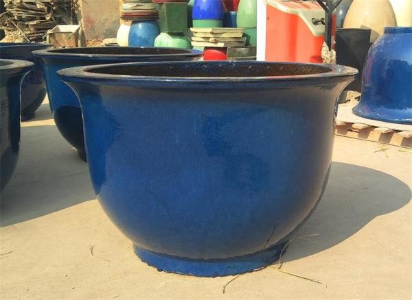 Buy cheap Round 60cmx37cm Blue Ceramic Outdoor Garden Pots from wholesalers
