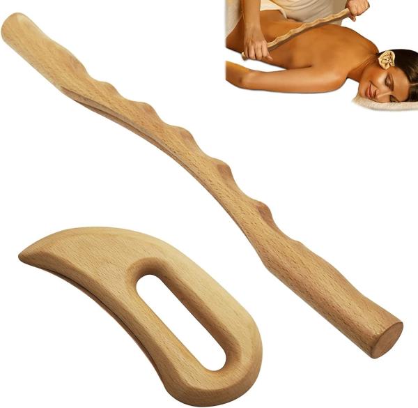 2 PCS Wooden Gua Sha Massage Tools Wood Therapy Massage Kit for Lymphatic