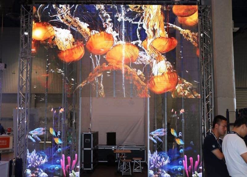Ultra Thin Lightweight Outdoor Transparent LED Screen For Glass Curtain Wall Usage