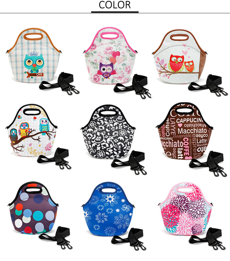 Heat Sealed Neoprene Lunch Bags With Shoulder Strap