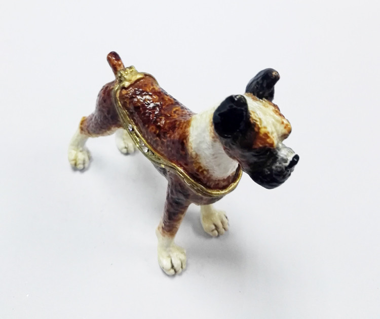 Fashion Metal Alloy Pewter Crystal Enamel Dog Trinket Jewelry Box
