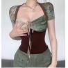 Buy cheap Custom Clothing Factory Women'S Short Sleeves Slim Crop Top Sexy Pleated Bustier Square Neck Strappy Vest from wholesalers