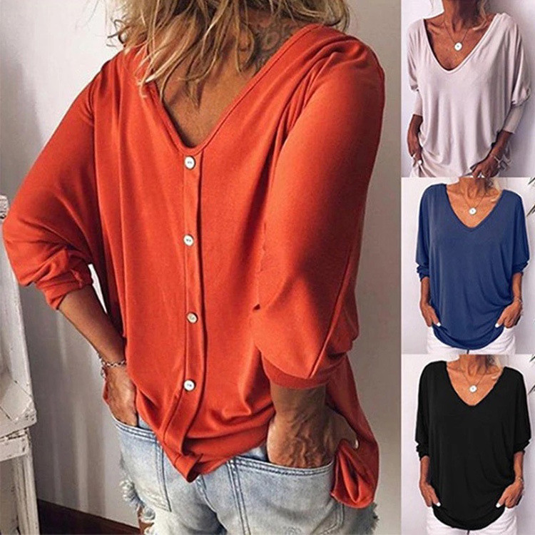 L XL XXL Bottoming Shirt ODM V Neck Dark Color Sexy Fall Ladies Stylish Tops