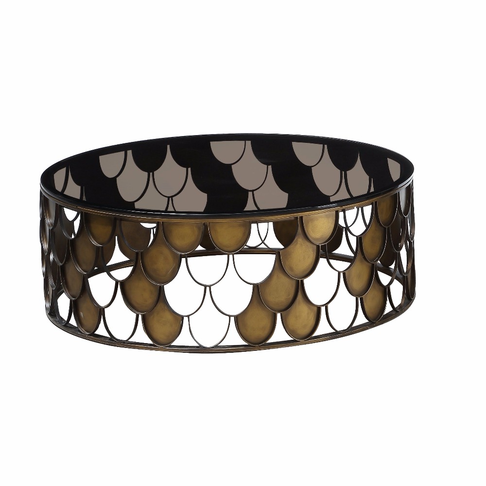 Home Furniture Round Metal Frame New Style Glass Coffee Table ZZ-ZC15849