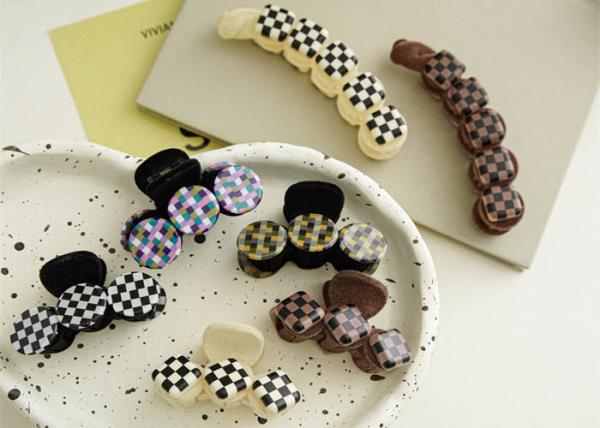 Buy cheap Flocking plaid hairpin women's black white check milk coffee grab Shark clip headpiece Twist banana clip hairpin from wholesalers