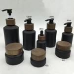 30g,50g,15ml,30ml,60ml,120ml, Green Frosted Glass Bottle With Wooden Screw Lid