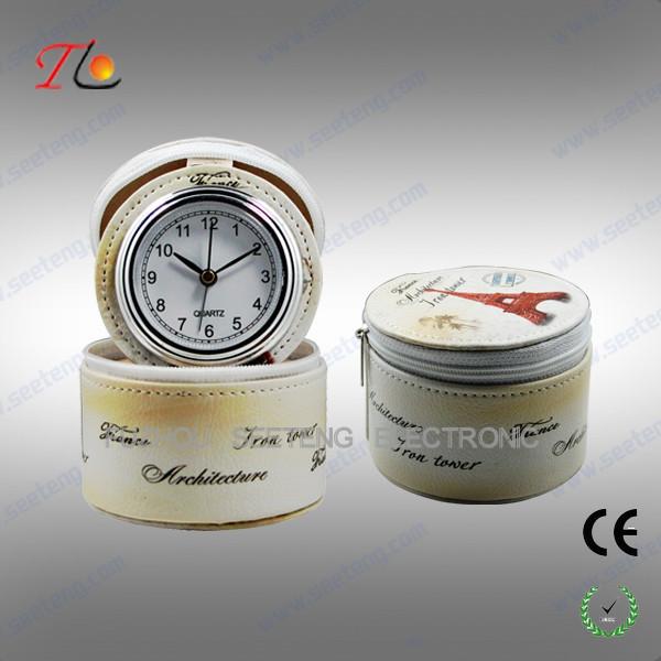 Buy cheap Charming Flower printing leather PU travel clock with leather jewel box from wholesalers