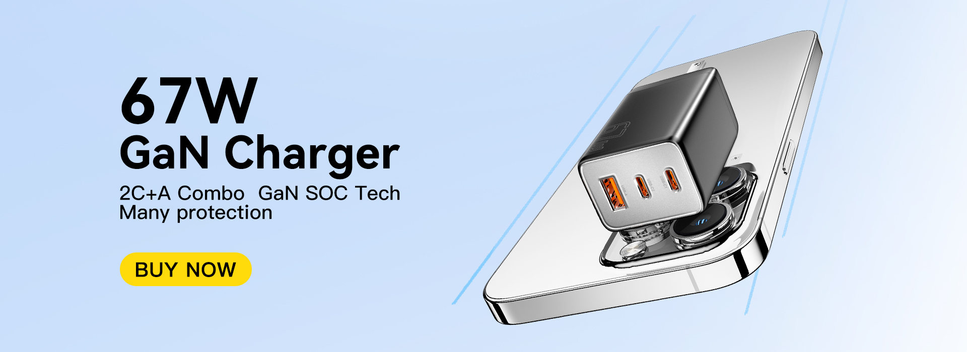 Cell Phone 3 Ports GaN Fast Charger USB C To USB C 67W ESSAGER G671A2CU1 Series