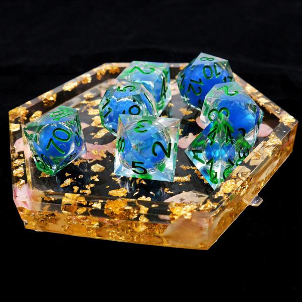 Buy cheap Transparent blue liquid natural resin desktop game dice set dnd dice from wholesalers